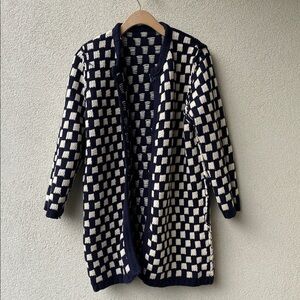 Long Checked Chunky Knit Cardigan/Coatigan